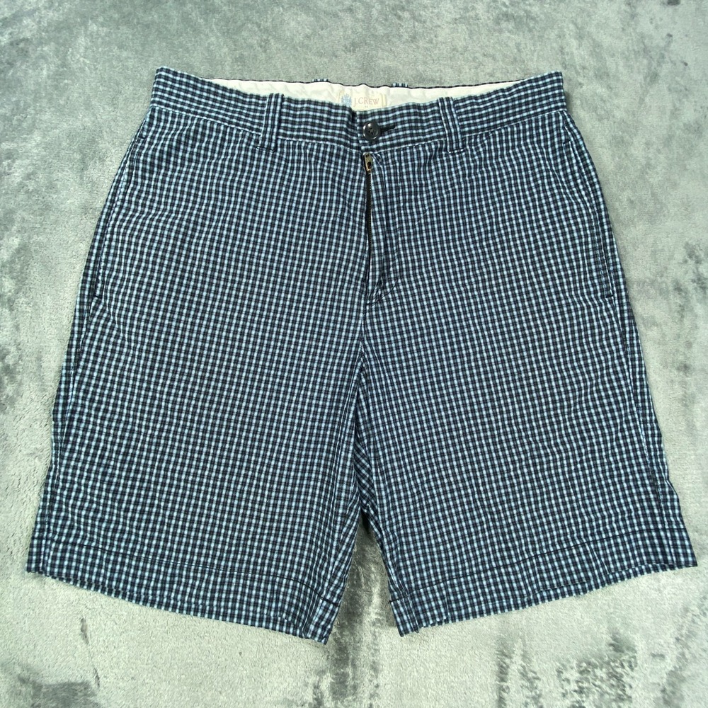 J. CREW Shorts 32 Mens Plaid Check Blue All Cotton Preppy Casual Golf Summer